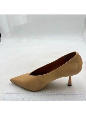 Miss left Nude V-Cut Pointed Toe Pumps Slip On High Heel Elegant Daily Shoe